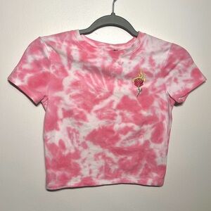 Zumiez Pink and White Tie-Dye Cropped Short Sleeve Top